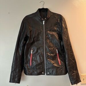 Diesel Black Leather Jacket with Red Accents